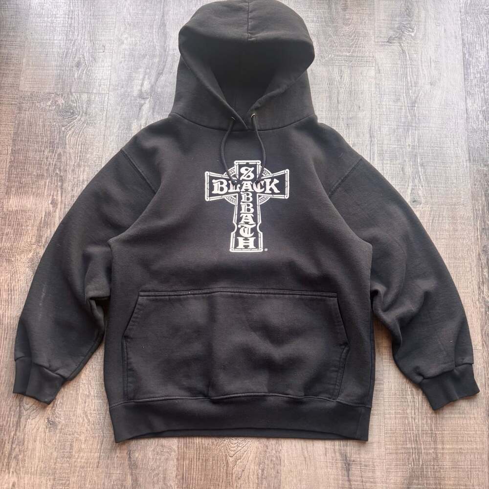 Black Sabbath Celtic Cross Graphic Print Black Pullover Hoodie